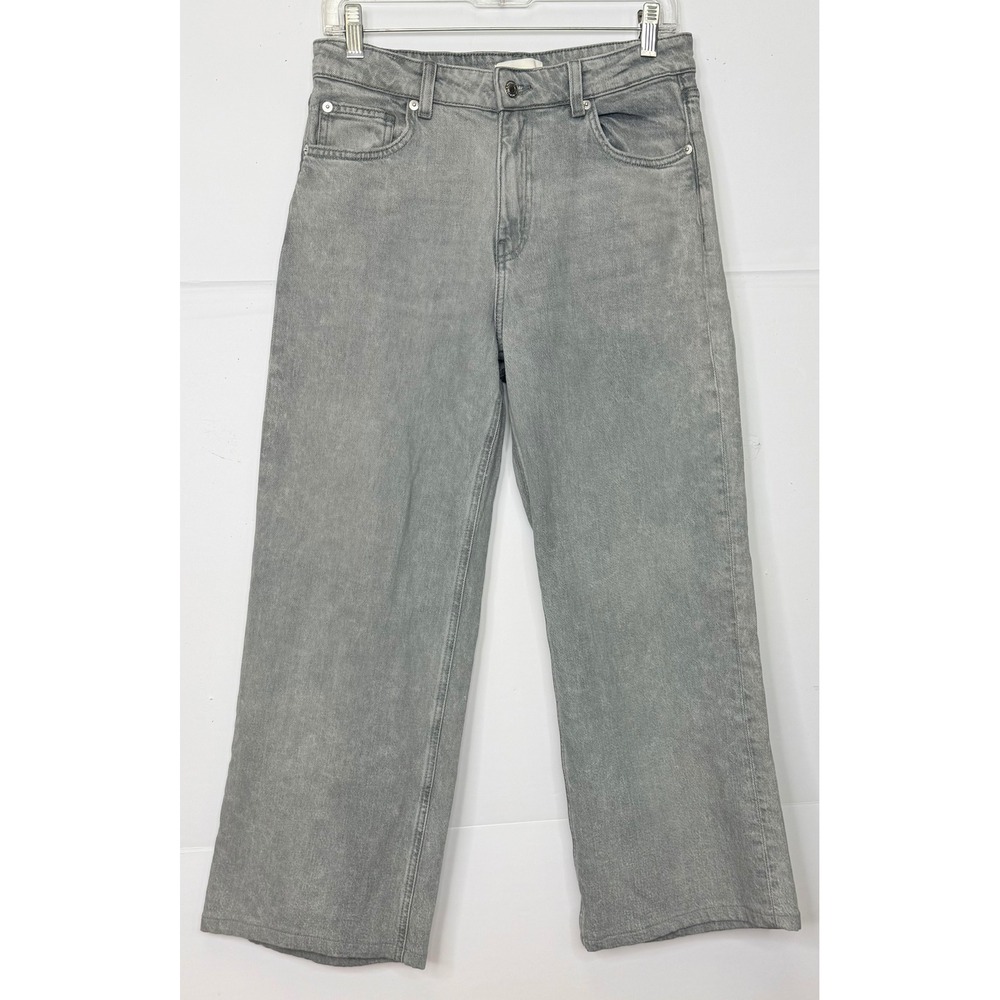 H&M Wide Leg Jeans Women 8 Gray Acid Wash High Rise Denim Streetwear Y2K Casual